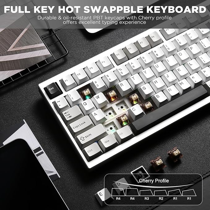 YUNZII AL80 Wireless Mechanical Keyboard,Full Aluminum CNC, Smart LCD Display,Hot Swappable Gasket Mount 75% Layout with Knob,BT/2.4G/USB-C,QMK/VIA Support for Win/Mac (Silver, Cocoa Cream V2 Switch)