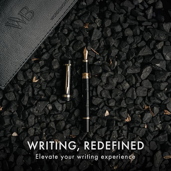 Wordsworth & Black Primori Fountain Pen Set [Black Gold]; Extra Fine Nib, Gift Case, 24 Ink Cartridges, Refill Converter, Manual; Journaling, Calligraphy, Smooth Writing Pens; Left and Right Handed