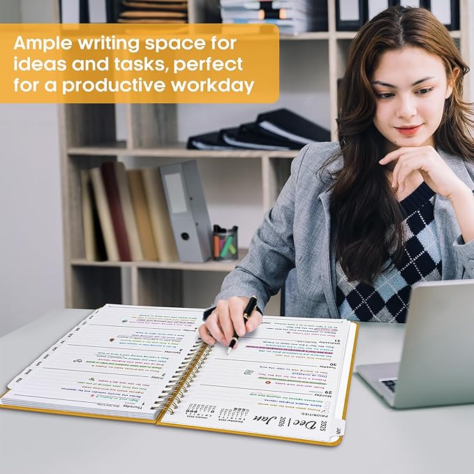 2026 Planner 8.5" x 11", Weekly and Monthly Calendar Planner Book, January 2026 - December 2026, Hardcover Spiral Planner with Monthly Tabs, Notes Pages, Perfect for Women & Men, A4 - Yellow