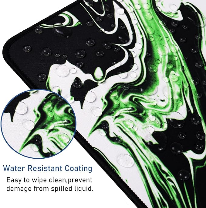 Large Extended Mouse Pad with Stitched Edges, Durable Non-Slip Natural Rubber Base, Waterproof Computer Keyboard Pad Mat for Esports Pros/Gamer/Desktop/Office/Home - Marble Green