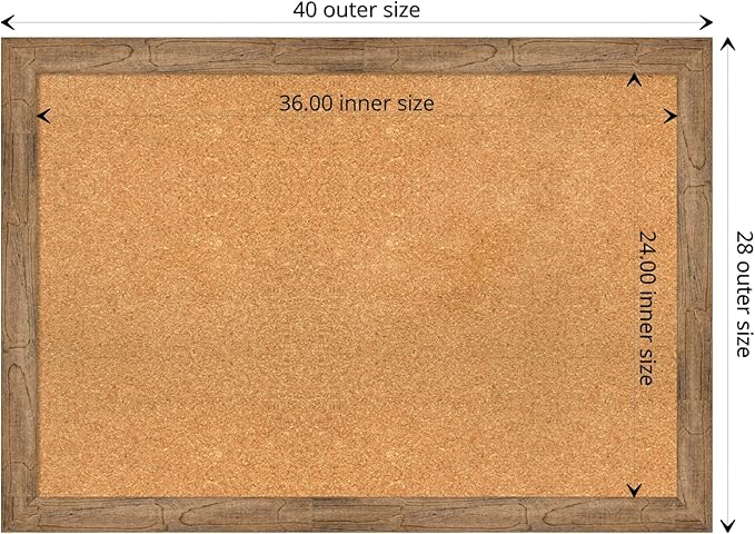 Amanti Art Natural Cork Board for Wall, 28x40 Vision Board with Brown Wood Frame, Large Corkboard Office Decor for Home Organization, Rustic Farmhouse Corkboard Pinboard to display items for home