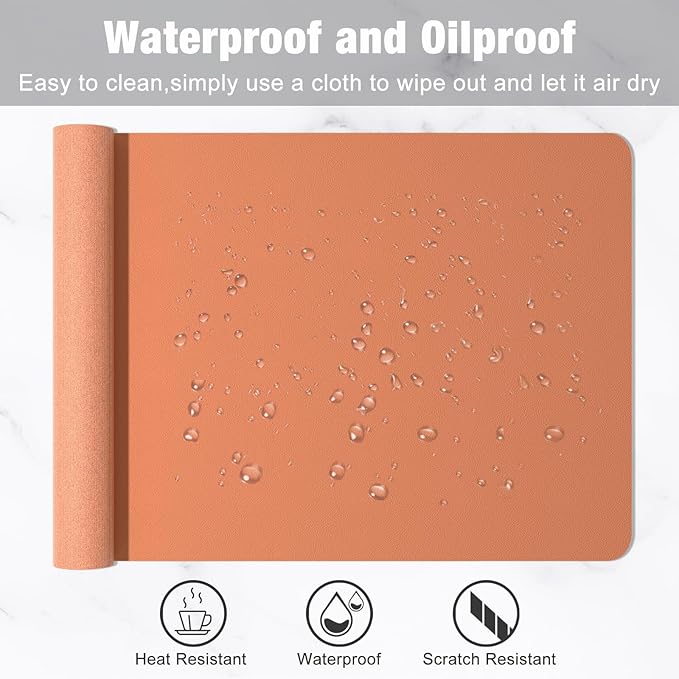 Hsurbtra Desk Pad, 30" x 14" PU Leather Desk Mat, XL Extended Mouse Pad, Waterproof Desktop Blotter Protector, Non-Slip Ultra Thin Large Laptop Keyboard Writing Mat for Office Home, Orange Pink