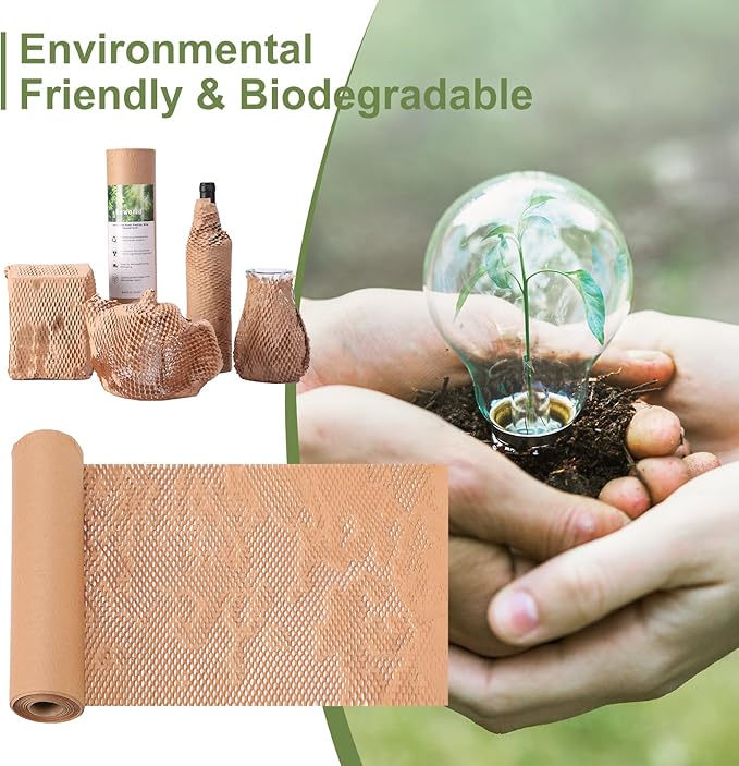 Neworld Honeycomb Packing Paper,12" x 100' Eco Friendly Bubble Cushioning Wrap for Moving,Products & Gifts Wrapping Paper,Recyclable Cushioning Packing Material With 20 Fragile Sticker Labels