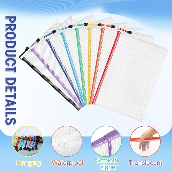 Jetec 32 Pcs Mesh Zipper Bags Toy Storage Bikini Organizer Bag Bolsas Para Guardar Trajes De Baño Waterproof Zipper Reusable Pouch Puzzle Multipurpose for Storage Office(Sweet Color,13 x 9.5 Inch)