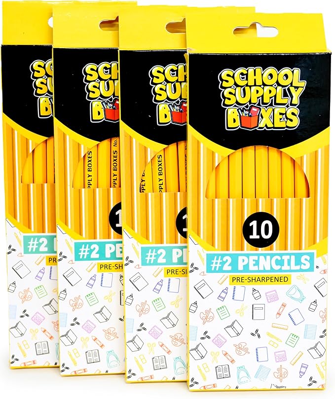 School Supply Boxes | 10 ct. Wooden Pencil Pack | 6 Packs | Pre-Sharpened No. 2 Wooden Pencils | 60 Total Pencils