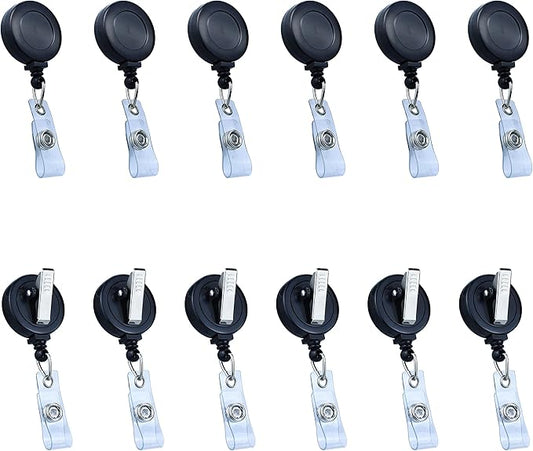 Badge Reels Retractable Badge Holder with Clip, Id Clips for Badges, Id Badge Reel, Retractable Id Badge Clip with Clear Vinyl Strap & Alligator Swivel, No Twist Dispenser (Black)
