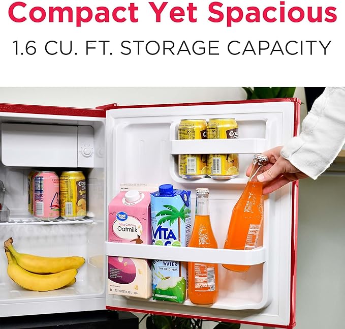 Frigidaire EFR176-RED 1.6 cu. ft. Retro Bar Fridge with Side Bottle Opener, Red