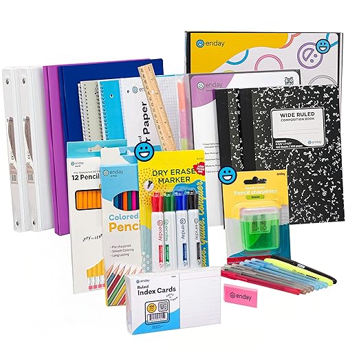Enday Middle School Supplies Kit - 6th, 7th, and 8th Grade Back to School Supplies - 55 Piece, Premium Quality Kids School Supplies for Girls & Boys, Grades 6-8 Middle School Supplies for Kids