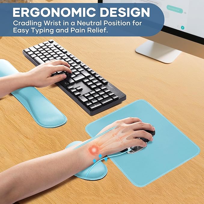 Office Ergonomic Memory Foam Computer Mouse and Keyboard Wrist Rest pad Support Carpal Tunnel, Wrist Rest for Keyboard and Mouse, Wrist Support Set