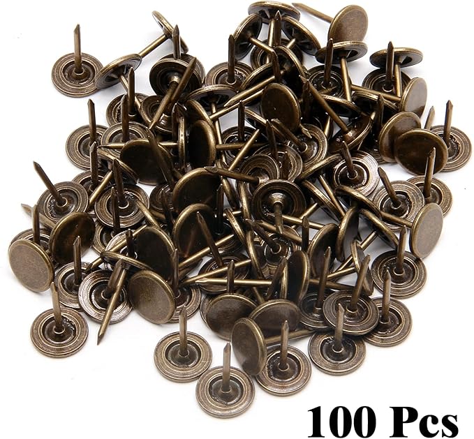Piutouyar Bronze Flat Head Upholstery Tacks, Decorative Tack, Furniture Tacks Pins 11mm x 17mm / 0.43 Inch x 0.67 Inch, Upholstery Nails for Sofa, Door, Jewelry Box(100Pcs)