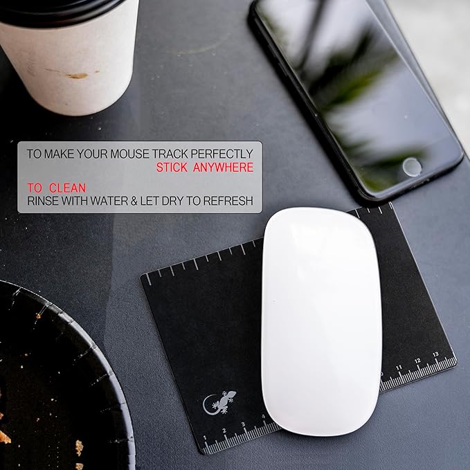 Mouse Pad Adhesive Bottom - Sticks to Any Surface - Portable - Webcam Covers and Screen Cleaner Included (Ruler)