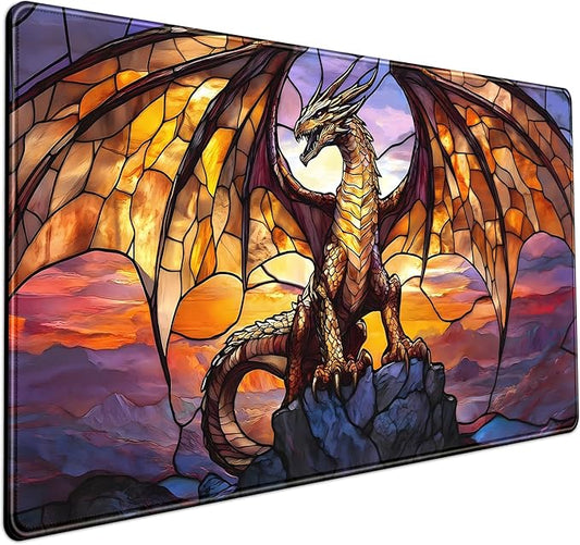 Dragon Desk Mat Large Mouse Pad XXL Extended Gaming, Gamer Gift Play Mat Desk Mousepad with Stitched Edges, Keyboard Mouse Mat for Work Game Office 31.5x15.7 in-Gift for Boyfriend or Son