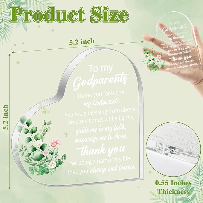 Yopyame Acrylic Heart Gift for Godparents - Godparents Gifts from Godchild for Women Men Thank You for Being My Godparent Acrylic Plaque Table Decor Birthday Christmas Keepsake Gift for Godparents