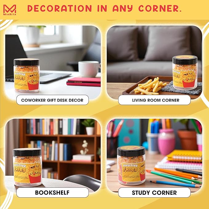 Positive French Fries Jar – 60 Funny Emotional Support Fries, Birthday Gifts for Friends, Teens, Coworkers, Foodie Gifts for Stress Relief and Positivity, Funny Gift for Boss, Women, Men