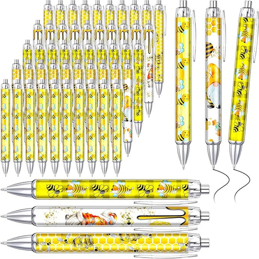 Thenshop 50 Pcs Bee Pens Bulk Honey Bee Theme Gel Ink Ballpoint Pens Honeycomb Gnome Party Favors Appreciation Gifts for Friends Office Employee Work