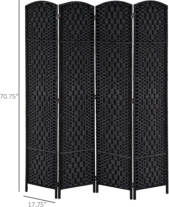 NicBex Room Divider 4 Panel Room Dividers with Woven Rattan Design Partition Room Dividers and Folding Privacy Screens 6 FT Wall Divider for Office, Room Separation,70.75"W x 0.75"D x 70.75"H, Black