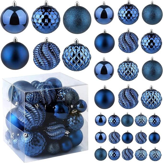 Christmas Balls Ornaments -36pcs Shatterproof Christmas Tree Decorations with Hanging Loop for Xmas Tree Wedding Holiday Party Home Decor,6 Styles in 3 Sizes(Blue)