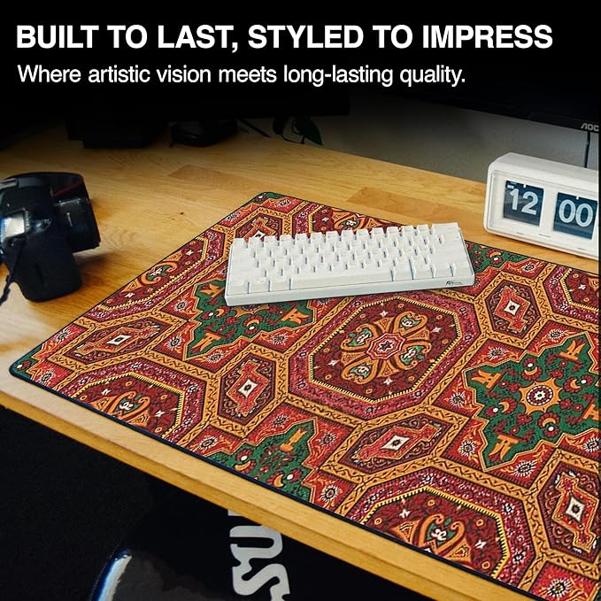 MPCO. Arabic Textiles Large Gaming Desk Pad - 36" x 17" Aeroglyde Fabric Geometric-Charm Desk Mats - Non-Slip, Washable, Smooth Glide for Precision Gaming & Work