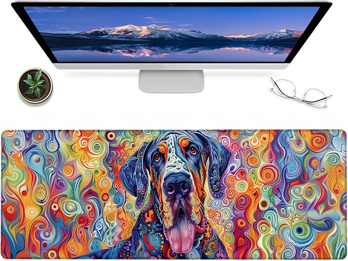 Great Dane Gaming Mouse Pad,12x31.5in Non-Slip Rubber Cute Dog Desk Mat,Large Extended Colorful Puppy Portrait Mousepad for Office Home Laptop,Mice Pads Gifts,Game Lover Deskmat Decor
