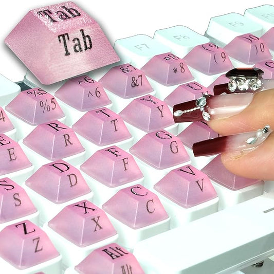 80 Pcs Self-Adhesive PC Keyboard Keys for Long Nails Typing and Gaming, Anti-Damage Symbolic and Alphanumeric Keys for Nail-Art (Purple Pink)