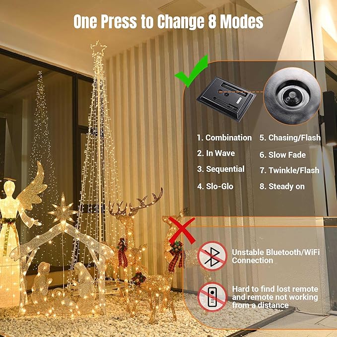 Yescom Vast-Starry 12' Giant-Sized LED Cone Tree Christmas Light with Star 1120 Solar 8 Model Lighting Outdoor Yard Shopping Mall Cafe Restaurant Store Bar Deck Event Holiday Inground Outside House