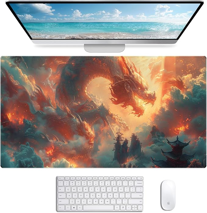 Super Sized Anime Dragon Mouse Pad, Office Cloud Dragon Teng Game Keyboard Pad, Extended Anti Slip Stitching Edge Computer Mouse Pad 35.4 x 15.7 Inches