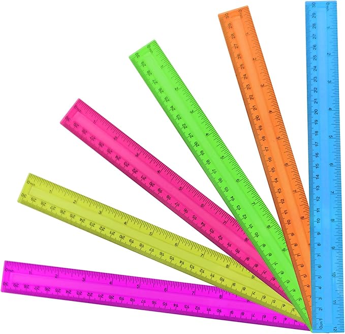 30PCS Clear Ruler, 12 Inch Plastic Rulers for School, Home, or Office, Clear Plastic Rulers, Assorted Colors.
