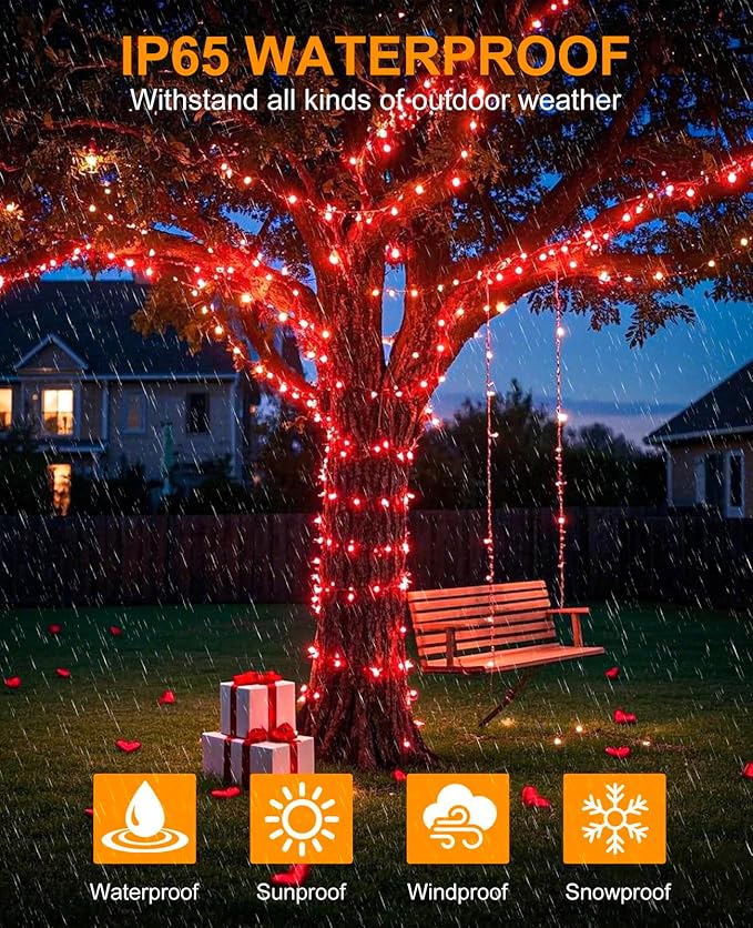 157FT 480 LED Christmas Lights Outdoor, LED Plug in Christmas Tree Lights Waterproof, 8 Modes Green Wire Twinkle String Light for Indoor Room Patio House Holiday Decorations, Red