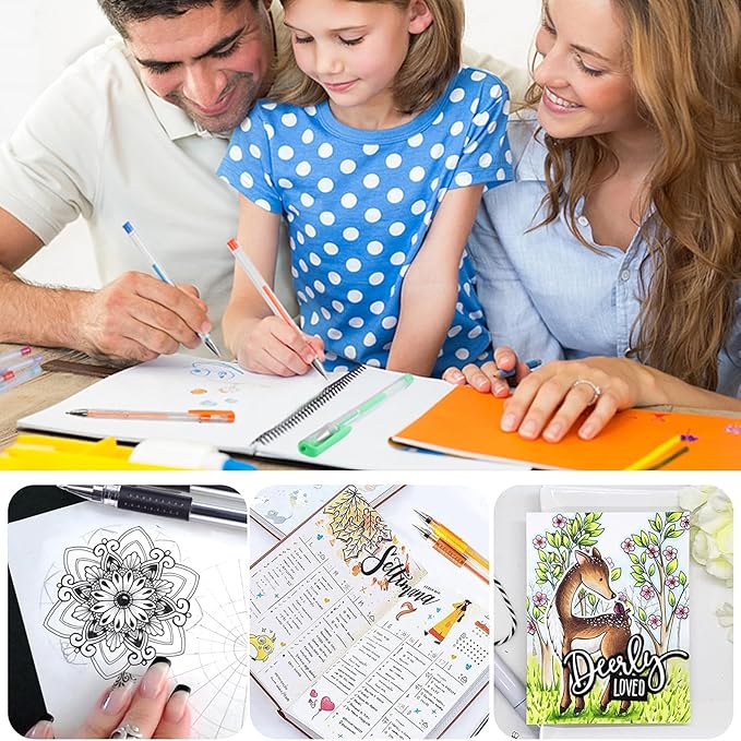 Metallic Gel Pens for Coloring Book,72 Color Gel Pens Set including 24 Color Gel Pen with 48 Refills,40% More Ink Colored Gel Pens for Drawing, Doodling, Scrapbook, Journaling