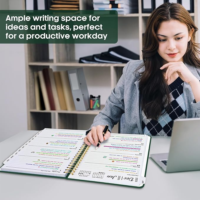 2026 Planner 8.5" x 11", Weekly and Monthly Calendar Planner Book, January 2026 - December 2026, Hardcover Spiral Planner with Monthly Tabs, Notes Pages, Perfect for Women & Men, A4 - Dark Green