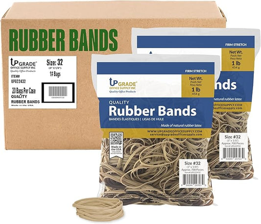 Upgrade Office Supply UPG22432CS Rubber Bands, Size 32 (3 x 1/8), 14,000 Count, 1 lb 20-Pack Case, USA