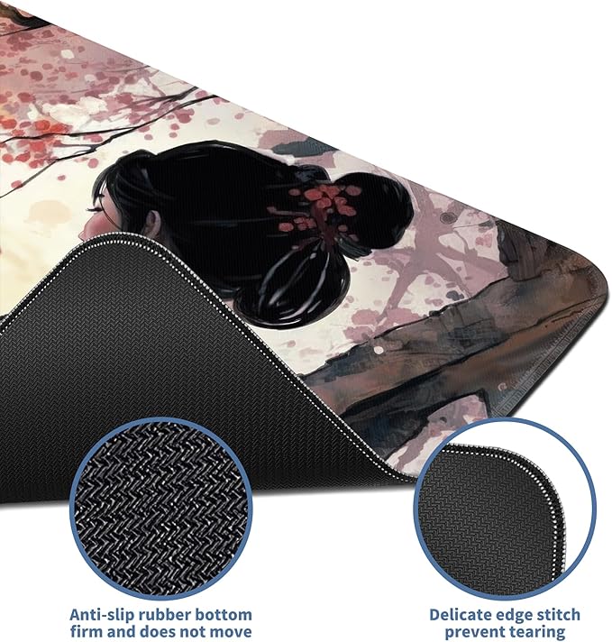 Cherry Blossom Gaming Mouse Pad Large Desk Mat Extended Keyboard Mouse Pad Pink Mousepad with Non-Slip Base and Stitched Edge Gaming Mouse Mat Desk Pad 31.5 X 15.7 in Mouse Pads for Desk Home Office