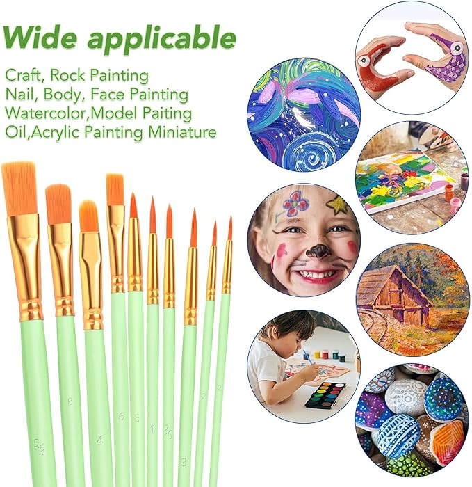 ESRICH Paint Brushes Set,16 Packs 160 Pcs Acrylic Paint Brush Set,Acrylic Oil Watercolor, Face Nail Art, Miniature Detailing,Rock Painting,Painting Artist Professional Kits(Green)