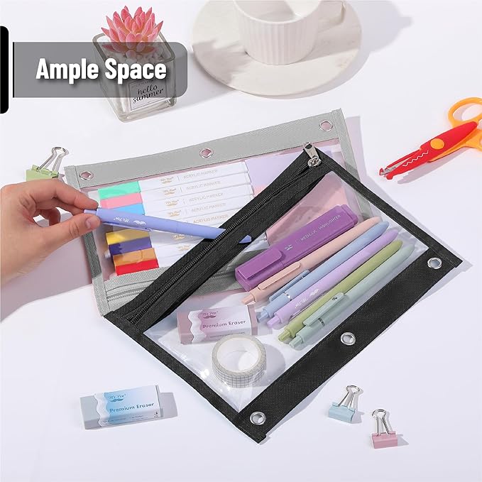 Mr. Pen- 5 Pack Pencil Pouches with Clear Window, Zipper Pouch for 3 Ring Binder