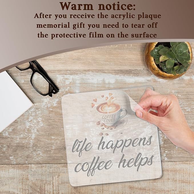 Funny Coffee Lovers Gifts, Life Happens Coffee helps Acrylic Decorative Sign, Humorous Gifts for Kitchen Bar Decor