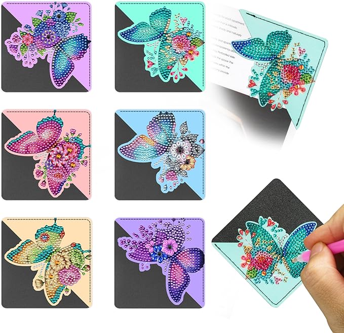 6 PCS Diamond Art Bookmarks, Butterfly, Diamond Painting Bookmarks for Book loverss DIY Bookmark Corner for Adults Beginner Craft Gift