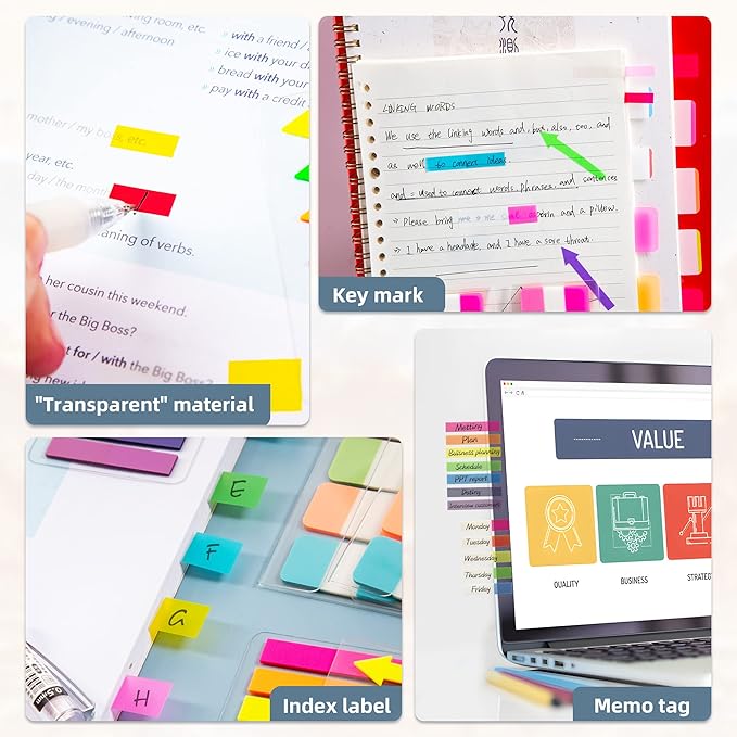 Golcellia Sticky Book Index Tabs, Page Tabs Markers, Sticky Notes Tabs 1272 Pieces(5 Styles, 31 Colors) Annotation Tabs, Book Annotation Supplies Study Pack