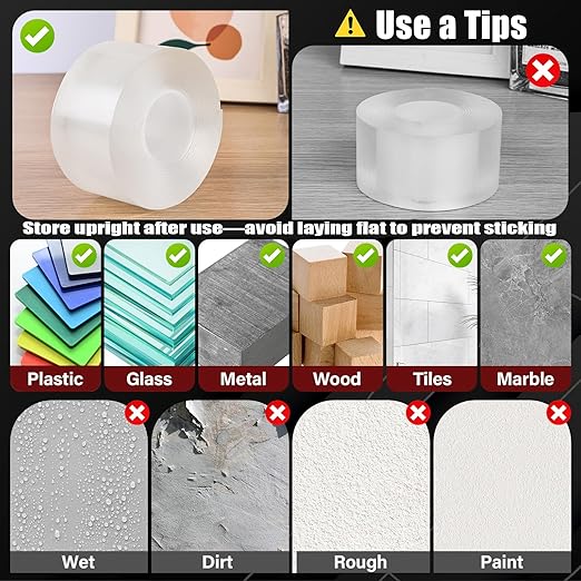 2In x 10Ft Heavy Duty Double Sided Tape, Removable Nano Tape, Transparent Multipurpose Mounting Tape for Home and Office