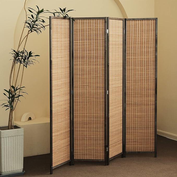 4 Panel Room Divider and Folding Screen Room Divider,Bamboo Room Divider Screen for Room Separation,67" H x 61.4" W