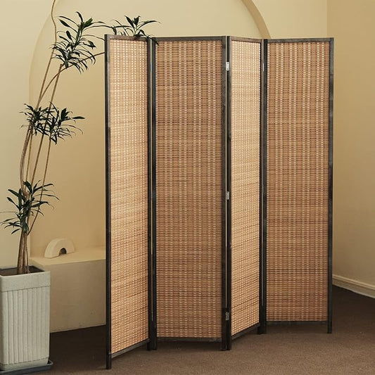 4 Panel Room Divider and Folding Screen Room Divider,Bamboo Room Divider Screen for Room Separation,67" H x 61.4" W