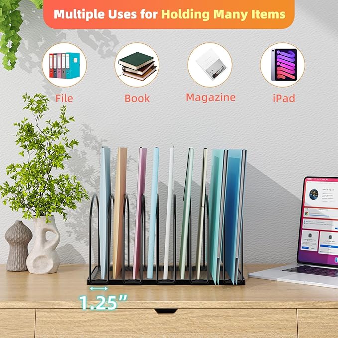 Simple Trending 2 Pack 9 Section Metal File Sorter Organizer for Desk Home Office, Black
