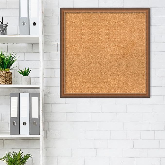 Amanti Art Natural Cork Board for Wall, 26x26 Vision Board with Bronze Frame, Medium Corkboard Office Decor for Home Organization, Modern Corkboard Pinboard to Display Items for Home Organization in