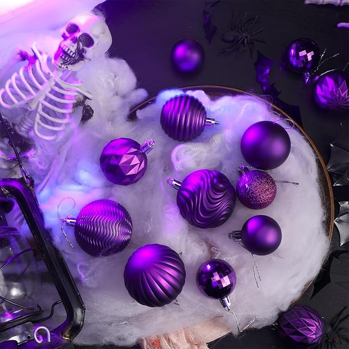 64 Pcs Purple Christmas Ball Ornaments 1.6/1.97/2.4 Inch Dark Purple Christmas Tree Decorations Shatterproof Plastic Xmas Bulbs Ornament for Tree Wreath Indoor Holiday Decor