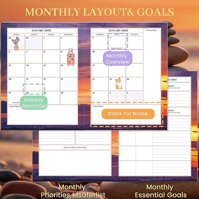 CAGIE 2026 planner Weekly and Monthly Jan 2026-Dec 2026 Hardcover Hourly Daily Planners for Women 26 Calendar Planner with Stickers Spiral Bound Yearly Agenda, 8.5 x 11