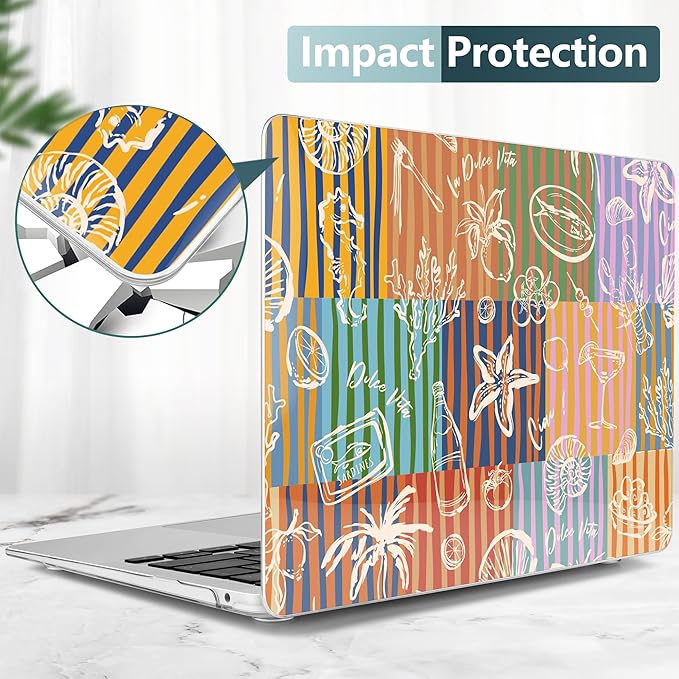 DONGKE for MacBook Air 13 Inch Case 2021-2018, Compatible with A2337 M1 A2179 A1932 Support Retina Display & Touch ID, Hard Shell Plastic Cover with Keyboard Skin - Italy Mood