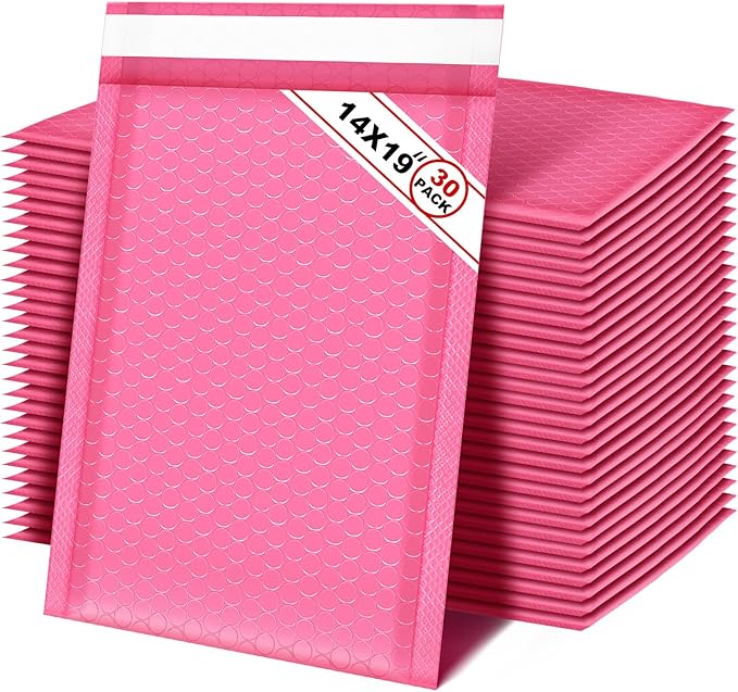 Henoyso 30 Pcs Extra Large Bubble Mailers 14 x 19 Inches Resealable Padded Envelopes Waterproof Shipping Bags Poly Padded Mailers Bulk for Mailing Packaging Small Business(Pink)