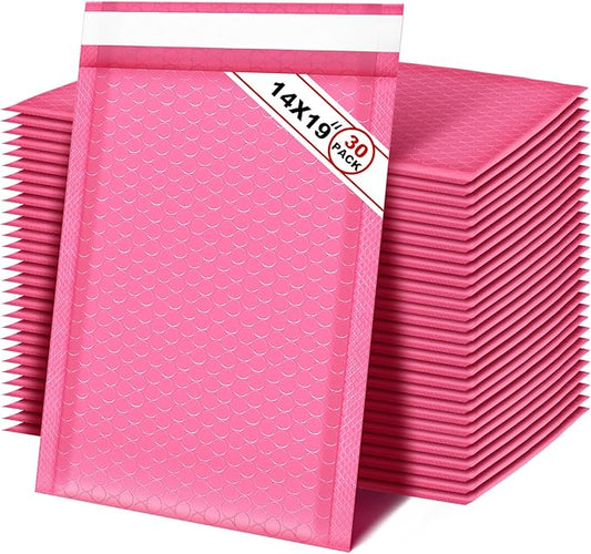 Henoyso 30 Pcs Extra Large Bubble Mailers 14 x 19 Inches Resealable Padded Envelopes Waterproof Shipping Bags Poly Padded Mailers Bulk for Mailing Packaging Small Business(Pink)