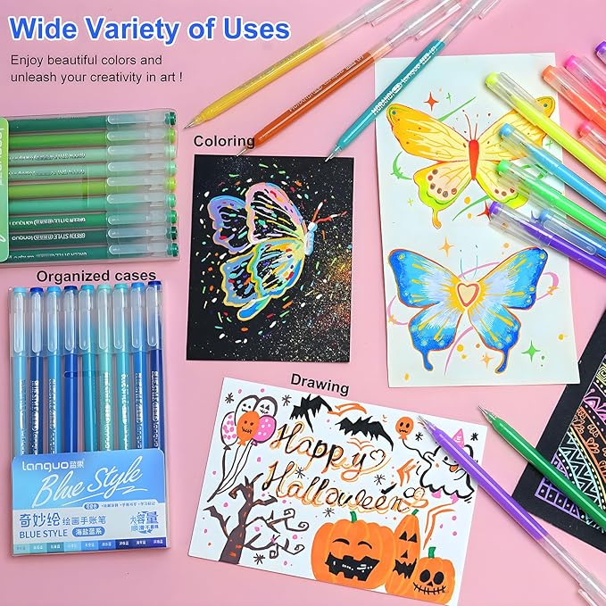 168 Colors Gel Pens, 0.6 mm Fine Tip Gel Pens for Adult Coloring Book—Portable Case gel pens Colored for Coloring,Journaling, Drawing,Painting & DIY Crafts. Non-Toxic,Smooth,Water-Based