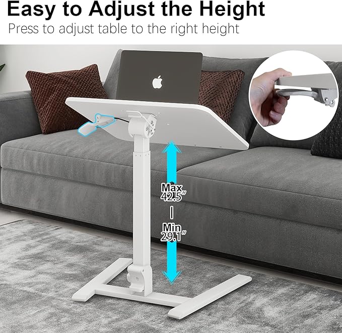 PUNCIA Adjustable Height Small Standing Desk Foldable Laptop Table with Stoppers - 90° Tiltable Rolling Computer Cart Portable Workstation Mobile Desk for Home Office Small Space Bedroom Dorm Study