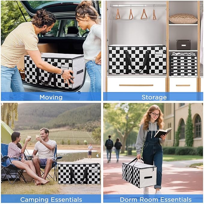 Extra Large Moving Bags Heavy Duty Storage Bags with Zipper Handles, BETU 1 Pack Clothes Storage Totes Bins Packing Moving Boxes, Moving Supplies for College Dorm Essentials, Space Saving,White Plaid